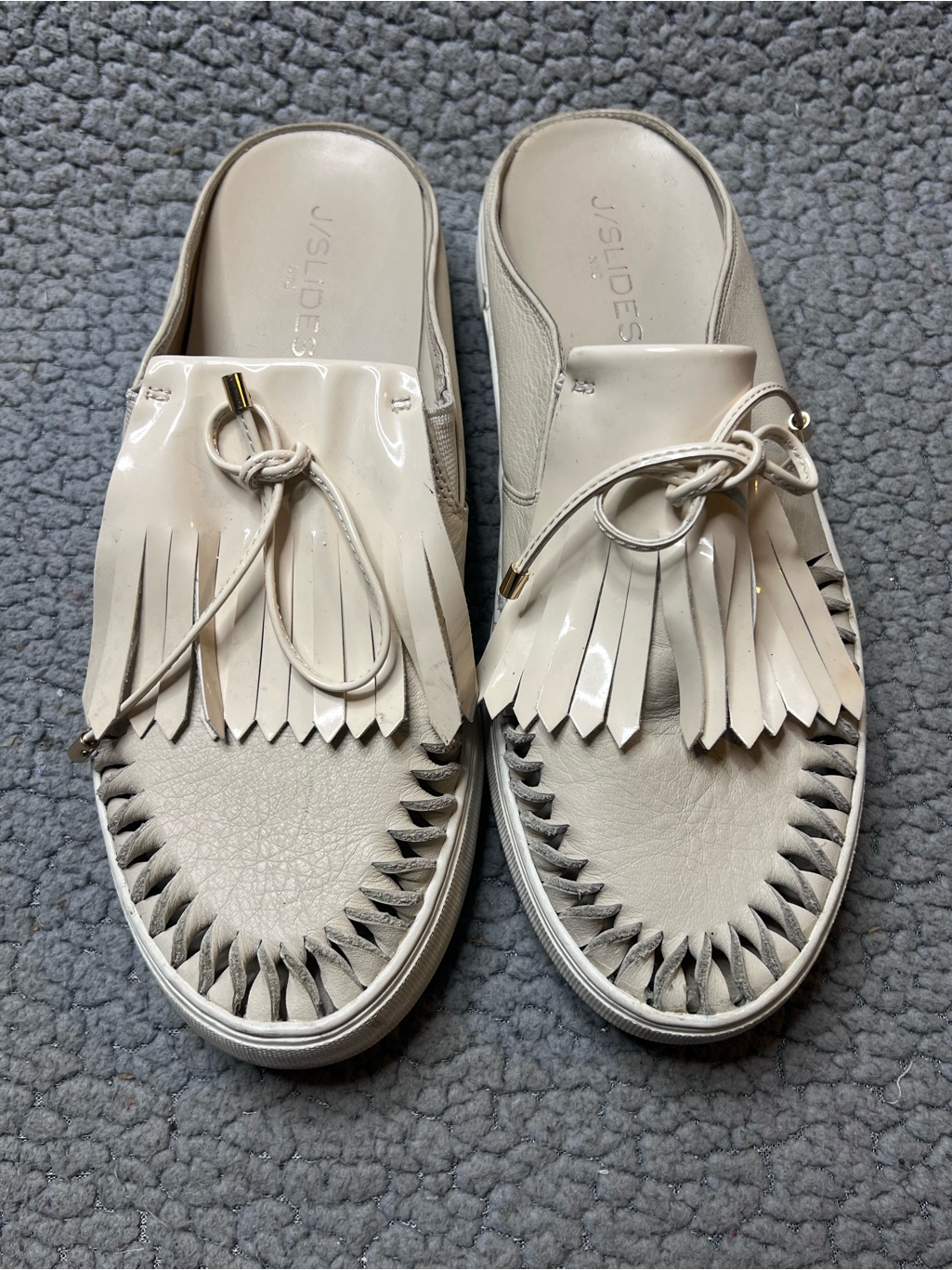 J Slides Amora Andie Mules Beige Womens Size 8.5 Leather Shoes